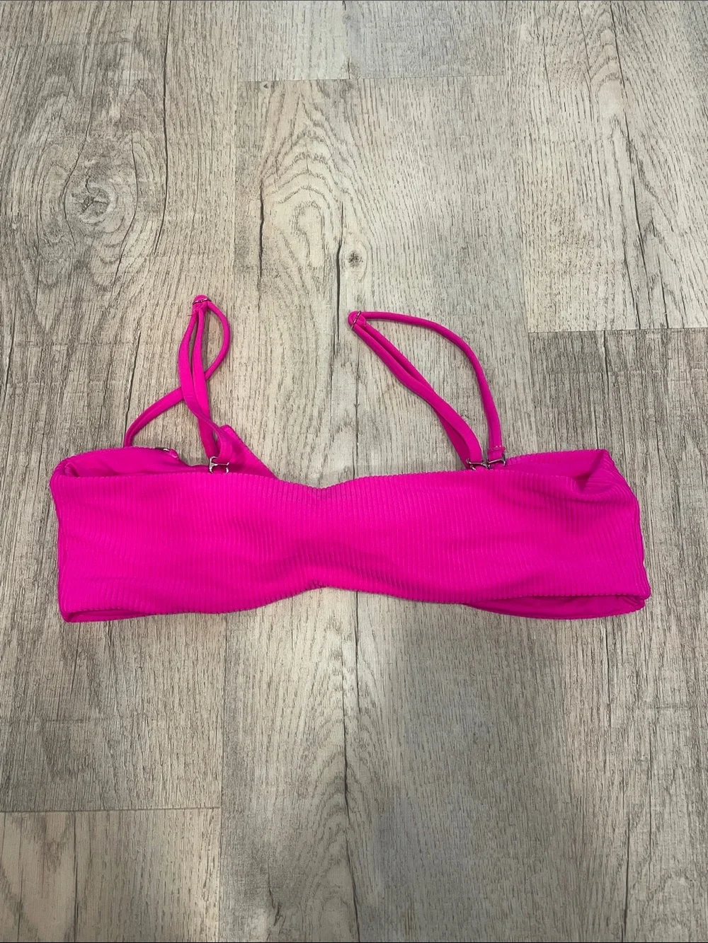 Frankie's Bikinis Hot Pink Ribbed Tie-Front Bandeau Top